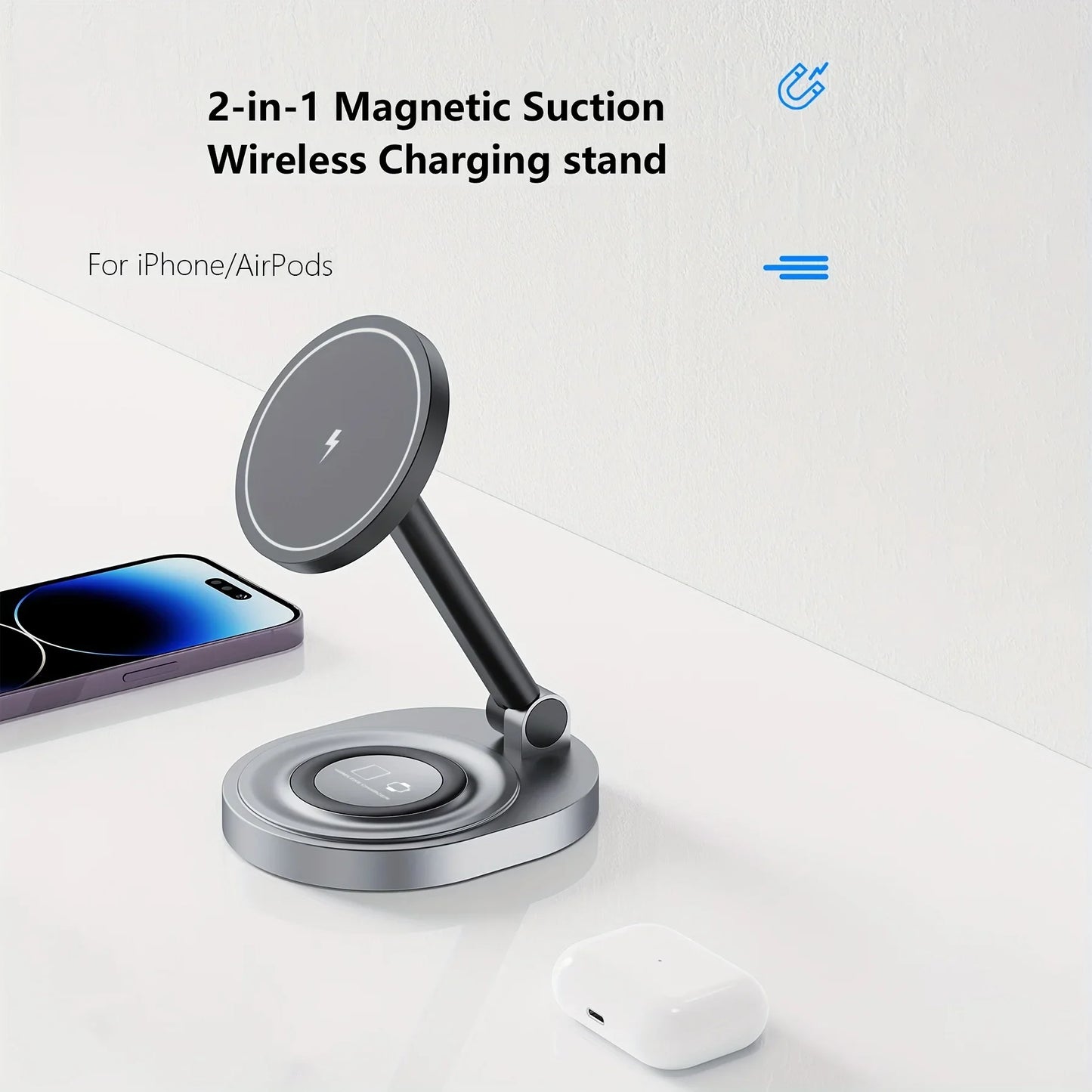 2 In 1 Magnetic Wireless Charger Stand Pad